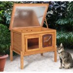 Idmarket niche autochauffante en bois pour chat avec porte et fen�tre