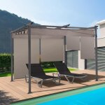 Idmarket pergola �dition sp�ciale toit r�tractable 3x4 m et 4 stores taupe