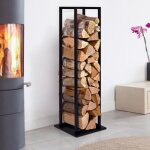 Idmarket range b�ches vertical acier noir avec �tag�re h. 112 cm pour chemin�e