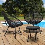 Idmarket salon de jardin izmir table et 2 fauteuils oeuf cordage noir