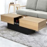 Idmarket table basse coulissante rectangulaire marta bois noir et imitation h�tre