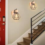 Idegu lot de 2 applique murale int�rieure industrielle luminaire r�glable en bois et fer design cage ...