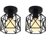 Idegu lot de 2 plafonnier industrielle en m�tal cage carr� lustre abat - jour fer luminaire e27 40w noir ...