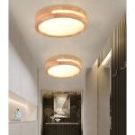 Idegu lot de 2 plafonnier led4500k lustre plafonnier moderne rond en bois luminaire plafonnier int�rieur ...