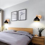 Idegu lot de 2 retro applique murale industrielle en bois et m�tal lampe murale vintage r�glable en bois ...