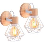 Idegu 2pcs applique murale industrielle 16cm vintage lampe murale interieur en bois fer r�tro r�glable ...
