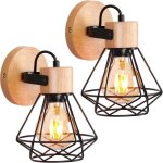Idegu 2pcs applique murale industrielle 16cm vintage lampe murale interieur en bois fer r�tro r�glable ...