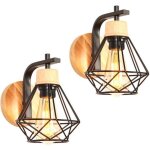 Idegu 2pcs applique murale industrielle 16cm vintage lampe murale interieur en fer bois decoration r�tro ...
