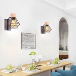 Idegu 2pcs applique murale int�rieure industrielle luminaire r�glable en bois et fer design cage noir ...