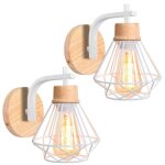 Idegu 2pcs applique murale vintage en cage blanc16cm lampe murale industrielle en fer bois r�tro luminaire ...