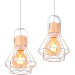 Idegu 2pcs suspension luminaire industrielle 16cm vintage lustre suspension en fer et bois r�tro cage ...