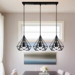 Idegu 3 lampes suspensions industrielle vintage noir lustre luminaire en cage diamant fer forge pour ...