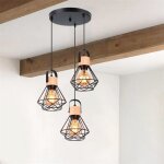 Idegu 3 lampes suspension luminaire industrielle 16cm vintage lustre suspension en fer et bois r�tro ...
