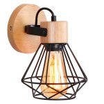 Idegu applique murale industrielle 16cm vintage lampe murale interieur en bois fer r�tro r�glable e27 ...