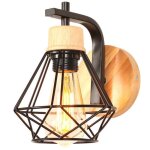 Idegu applique murale industrielle 16cm vintage lampe murale interieur en fer bois decoration r�tro pour ...