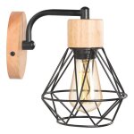 Idegu applique murale int�rieure industrielle luminaire r�glable en bois et fer design cage noir e27 ...