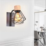Idegu applique murale int�rieure industrielle luminaire r�glable en bois et fer design cage noir r�tro ...