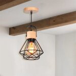 Idegu suspension luminaire industrielle 16cm vintage lustre suspension en fer et bois r�tro cage design ...
