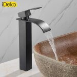 Ideko� robinet de lavabo mitigeur salle de bain cascade noir vasque evier haut