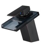 Ideko� robinet mitigeur lavabo cascade salle de bain en c�ramique en verre noir sans led & flexible