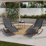 Idmarket lot de 2 chaises longues - transat de jardin � bascule malawi gris anthracite et toile grise ...