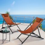 Idmarket lot de 2 chiliennes lota en acier et toile textil�ne terracotta