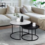 Idmarket lot de 2 tables basses gigognes alaska rondes 54 / 70 effet marbre et noir pieds m�tal