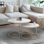 Idmarket lot de 2 tables basses gigognes alaska rondes 54 / 70 effet marbre et pied dor�