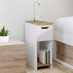 Idmarket lot de 2 tables de chevet �troites anouk 1 tiroir avec niche blanc et bois