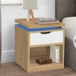 Idmarket lot de 2 tables de chevet luna � leds 1 tiroir avec niche h�tre et blanc