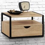 Idmarket lot de 2 tables de chevet murales detroit 1 tiroir + 1 tablette suspendus bois et m�tal noir ...