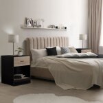 Idmarket lot de 2 tables de chevet olga 1 tiroir avec niche bois noir et tiroir fa�on h�tre