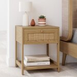 Idmarket lot de 2 tables de chevet hanae vintage 1 tiroir avec tablette effet naturel cannage