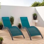 Idmarket lot de 2 transats de jardin inclinables en acier havane gris anthracite et toile bleu canard ...