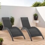 Idmarket lot de 2 transats de jardin inclinables en acier havane gris anthracite et toile grise avec ...