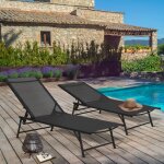 Idmarket lot de 2 transats de jardin inclinables kailua en acier noir et toile noire