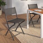 Idmarket lot de 4 chaises de jardin pliantes bastia m�tal et textil�ne gris anthracite
