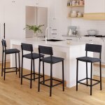 Idmarket lot de 4 tabourets de bar aubin avec dossier chaise de cuisine velours gris anthracite
