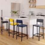 Idmarket lot de 4 tabourets de bar aubin avec dossier chaise de cuisine velours mix color bleu gris clair ...