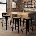 Idmarket lot de 4 tabourets de bar leny m�tal noir mat assise bois empilable aspect brut factory