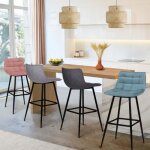 Idmarket lot de 4 tabourets de bar mady en velours mix color pastel bleu gris clair gris fonc� rose