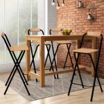 Idmarket lot de 4 tabourets de bar pliants detroit structure noire avec assise effet bois design industriel ...