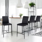 Idmarket lot de 4 tabourets romane en pvc noir design contemporain chaises de bar rembourr�es