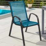 Idmarket lot de 6 chaises de jardin lyma m�tal et textil�ne empilables bleu canard
