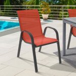 Idmarket lot de 6 chaises de jardin lyma m�tal et textil�ne empilables terracotta
