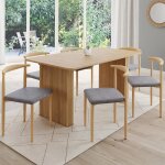 Idmarket lot de 6 chaises noe en imitation bois et assise en tissu gris clair pour salle � manger