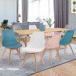 Idmarket lot de 8 chaises de salle � manger sara scandinaves pastel rose x2 blanc x2 gris clair x2 bleu ...