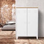 Idmarket armoire basse ester 2 portes m�tal blanc et plateau bois design industriel