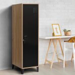 Idmarket armoire vestiaire ester 1 porte m�tal noir et contour bois design industriel