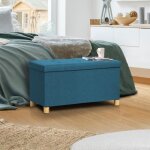 Idmarket banc coffre rangement sur pieds 76 cm tissu bleu canard